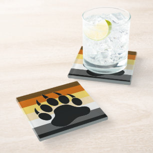 Bear pride flag bear Paw Glass Coaster