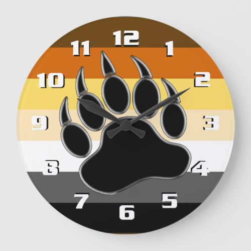 Bear Pride Flag Bear Paw Large Clock