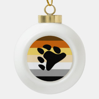 Bear Pride Flag with Paw Ceramic Ball Christmas Ornament