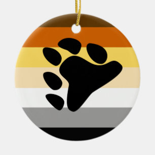 Bear Pride Flag with Paw Ceramic Ornament