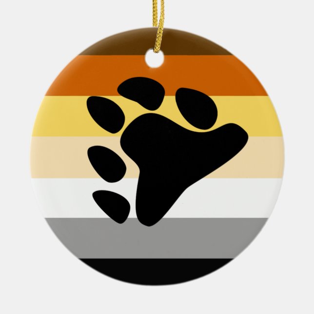 Bear Pride Flag with Paw Ceramic Ornament (Front)