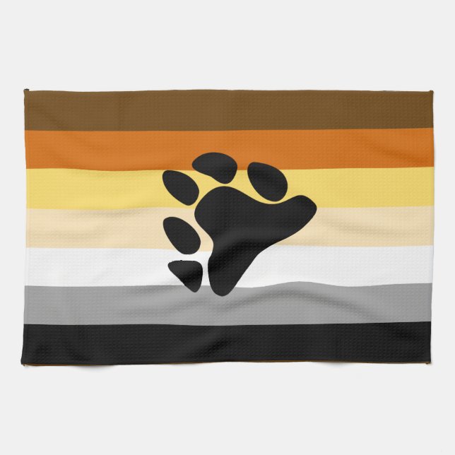 Bear Pride Flag with Paw Kitchen Towel (Horizontal)
