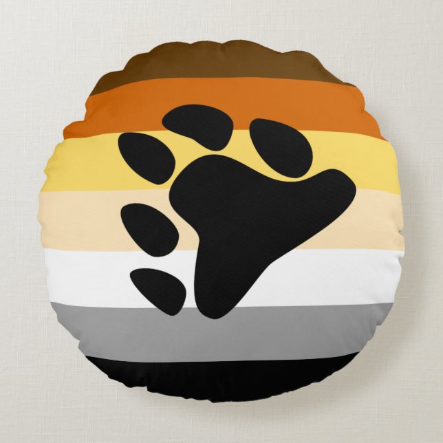 Bear Pride Flag with Paw Round Pillow (Front)