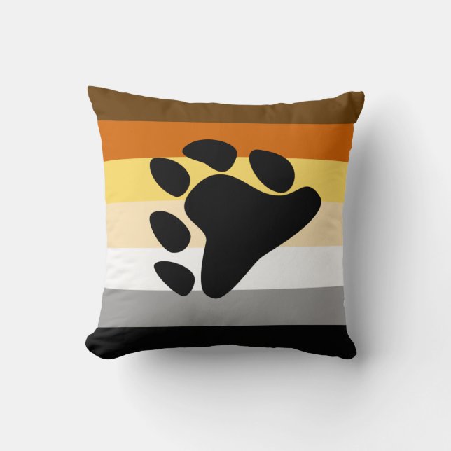 Bear Pride Flag with Paw Throw Pillow (Front)