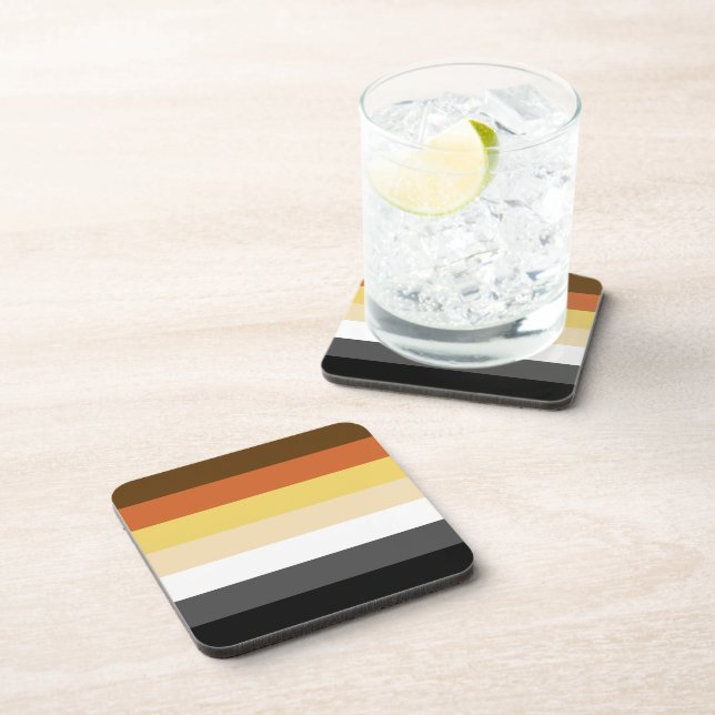 Bear Pride, Neutral Gradient Stripes, LGBTQ Pride Beverage Coaster (Right Side)
