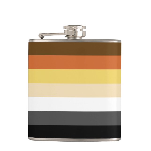 Bear Pride, Neutral Gradient Stripes, LGBTQ Pride Flask (Front)