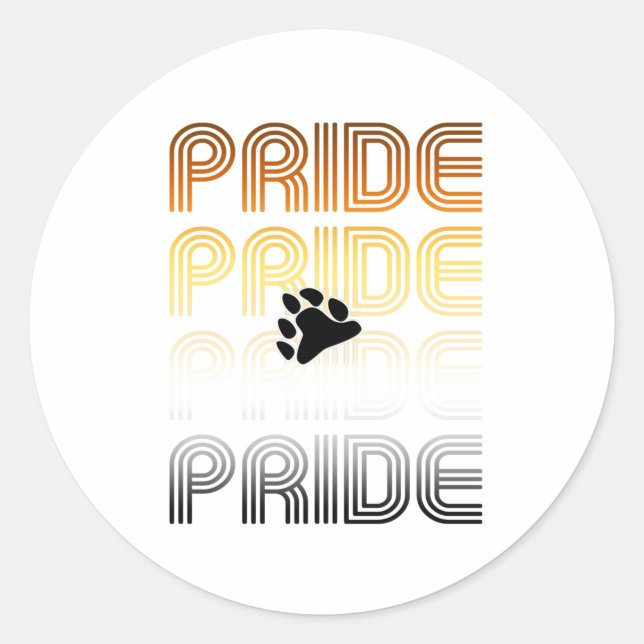 Bear Pride Paw Retro Pattern Design Letters Classic Round Sticker (Front)