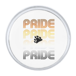 Bear Pride Paw Retro Pattern Design Letters Silver Finish Lapel Pin