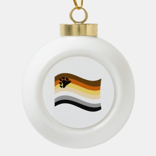 Bear Pride Paw Wavy Flag Ceramic Ball Christmas Ornament