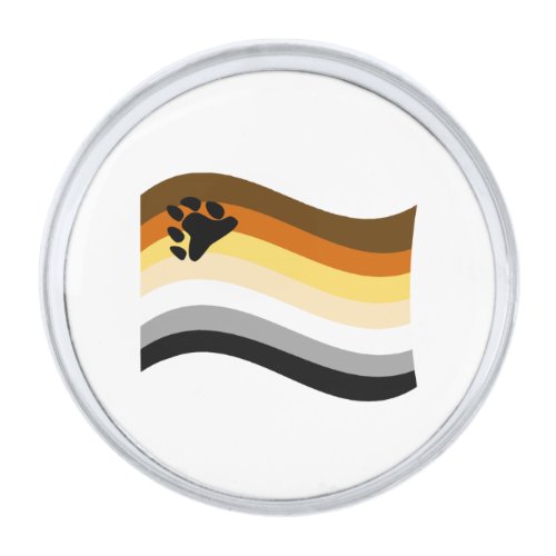 Bear Pride Paw Wavy Flag Silver Finish Lapel Pin