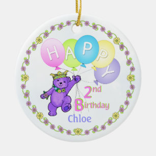 Bear Princess 2nd Birthday Keepsake Ceramic Ornament