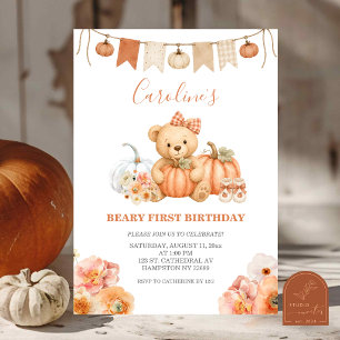 Bear Pumpkin First Birthday Invitation
