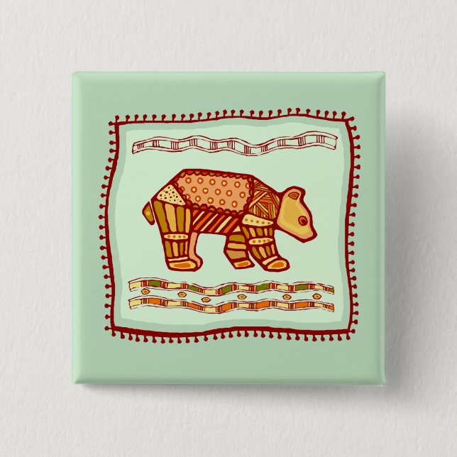 Bear Quilt Pinback Button (Front)