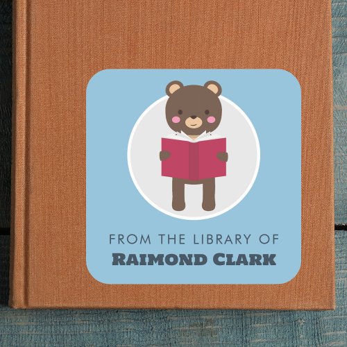 Bear reading bookplate