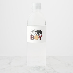 Bear Red Buffalo plaid baby shower Water Bottle Label