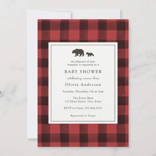 Bear Red Plaid Baby Shower Invitation