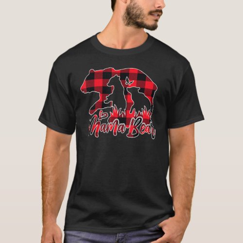 Bear Red Plaid Matching Buffalo Pajama Family Mom T_Shirt