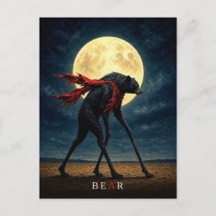 Bear Red Scarf gothic Surreal Postcard