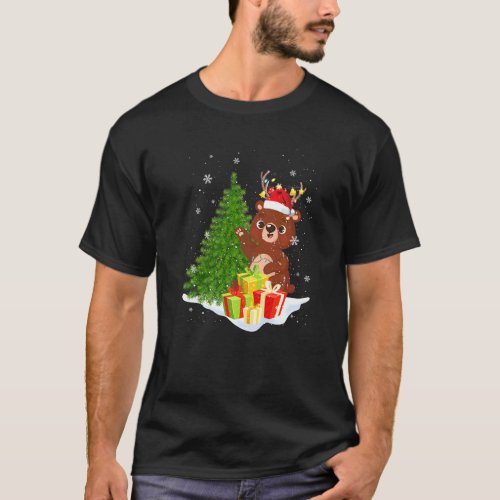 Bear Reindeer Santa Noel Costume Dancing On Snow M T_Shirt