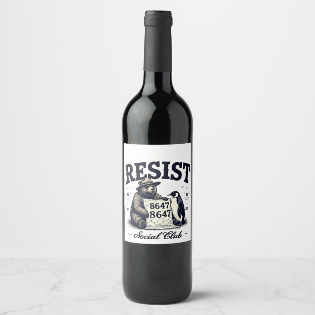 Bear Resist Protect National Park Anti Trump 8647  Wine Label (Front)