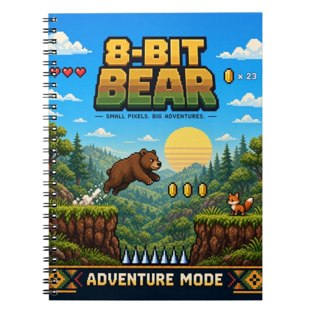 Bear, Retro 8-Bit Pixel Art Notebook (Front)
