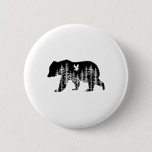 Bear Retro Forest Trees Outdoors Wildlife Camping Button
