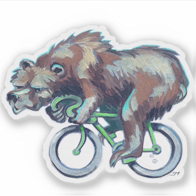 Bear Riding a Green Bicycle Sticker (Front)