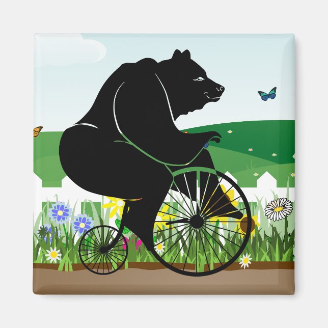 Bear Riding Vintage Bike Magnet (Front)