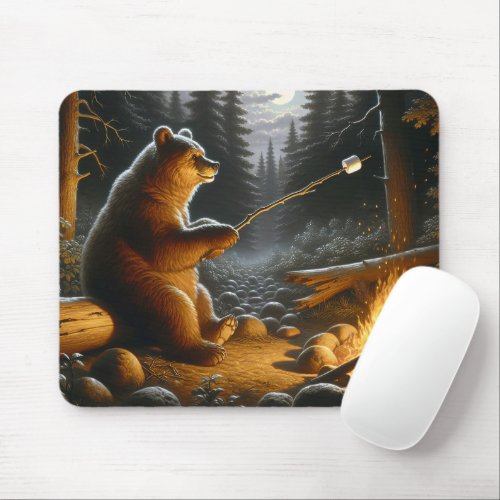 Bear Roasting Marshmallows Mouse Pad