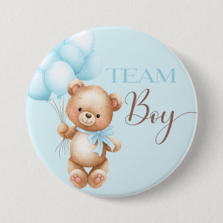 Bear round pin for gender reveal team boy