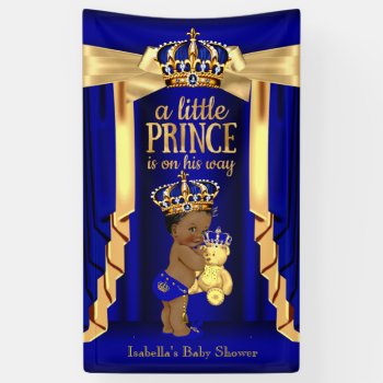 Bear Royal Blue Silk Gold Crown Baby Shower Ethnic Banner by VintageBabyShop at Zazzle