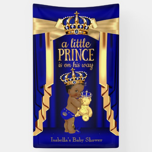 Bear Royal Blue Silk Gold Crown Baby Shower Ethnic Banner