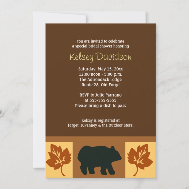 BEAR Rustic Lodge style 5x7 Bridal Shower Invite (Front)