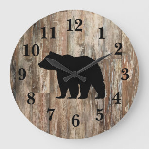 Bear Rustic Wood Decor Large Clock