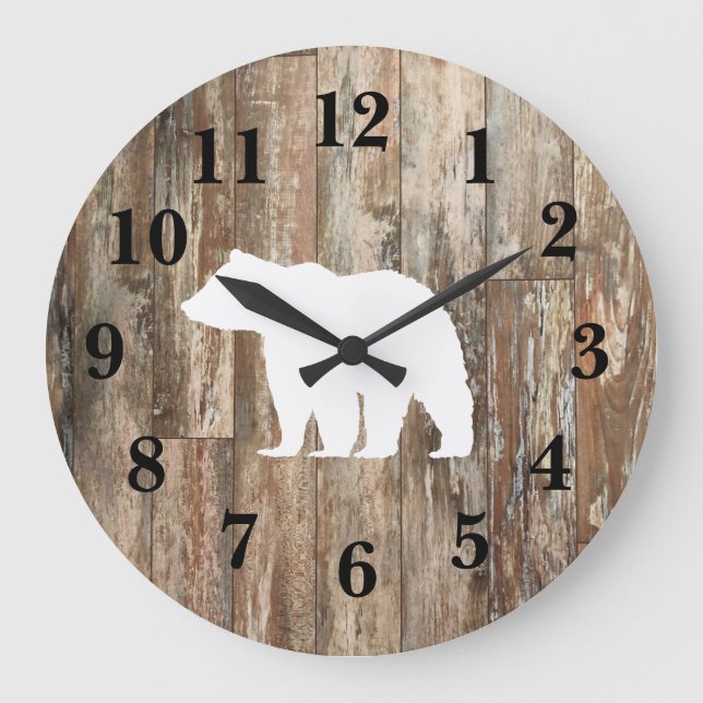 Bear Rustic Wood Decor  Large Clock (Front)