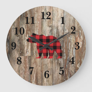 Bear Rustic Wood Decor Large Clock