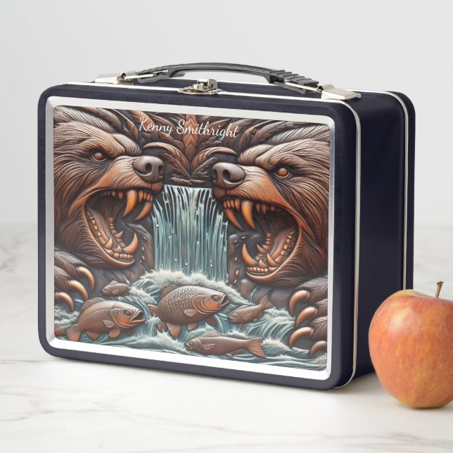 Bear’s Mighty Struggle in Roaring Rapids Metal Lunch Box (In Situ)