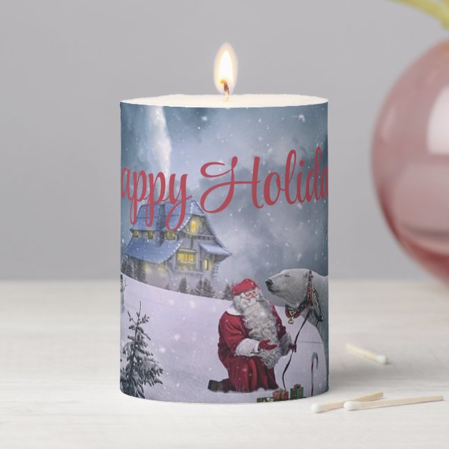  Bear, Santa Claus and Little House Pillar Candle (In Situ)