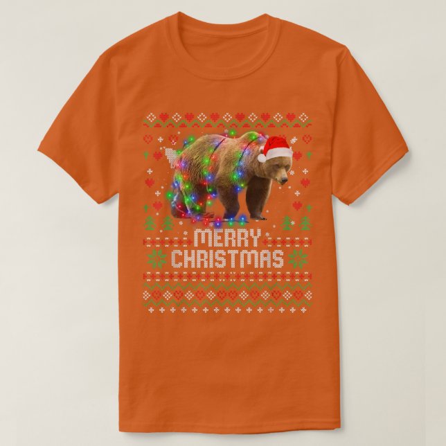 Bear Santa Hat Animal Christmas Tree Lights Holida T-Shirt (Design Front)