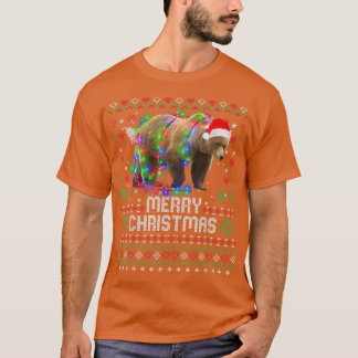 Bear Santa Hat Animal Christmas Tree Lights Holida T-Shirt