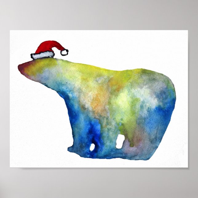 Bear Santa Watercolor Art Value Poster Paper (Front)