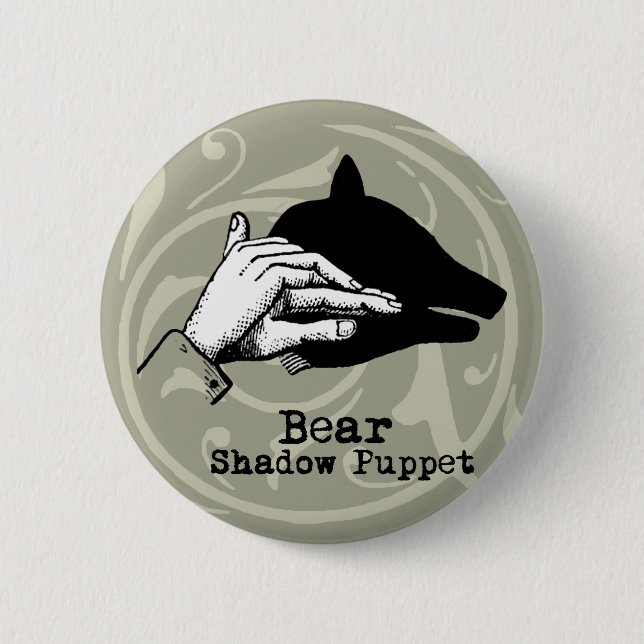 Bear Shadow Puppet Hand Vintage Pinback Button (Front)