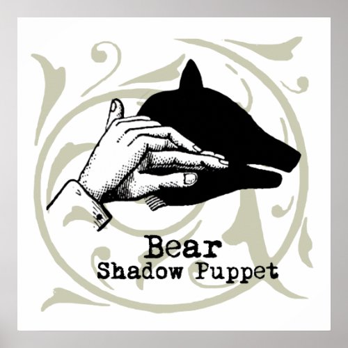 Bear Shadow Puppet Hand Vintage Poster