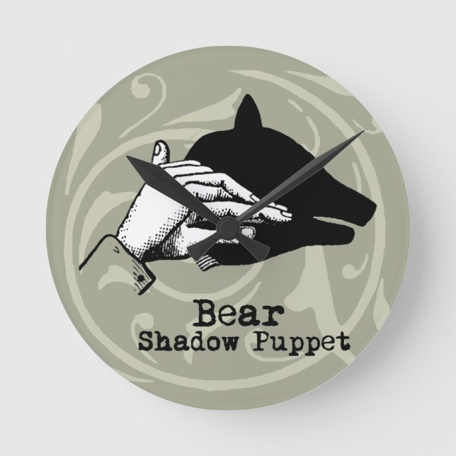 Bear Shadow Puppet Hand Vintage Round Clock (Front)