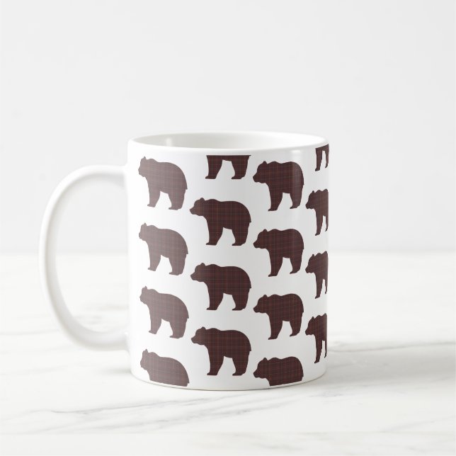 Bear Shape Plaid Brown Cabin Core Coffee Mug (Left)