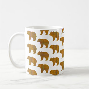 Bear Shape Plaid Orange Light Blue Cabin Core Coffee Mug