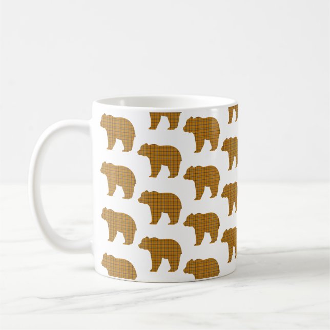 Bear Shape Plaid Orange Light Blue Cabin Core Coffee Mug (Left)