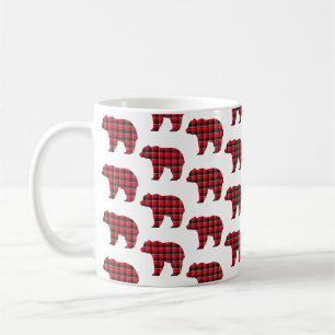 Bear Shaped Plaid Red Black Buffalo Coffee Mug