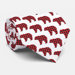Bear Shaped Plaid Red Black Buffalo Neck Tie