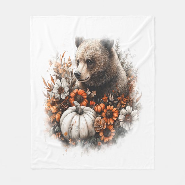 Bear Shirt Country Pumpkin Fleece Blanket (Front)